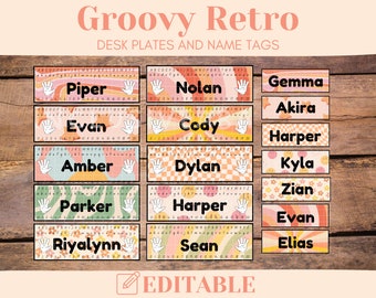 Groovy Retro Theme: Editable Name Tags, Printable Classroom Decor, Instant Download