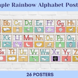 Simple Rainbow Alphabet Posters, Digital Classroom Decor, Instant Download