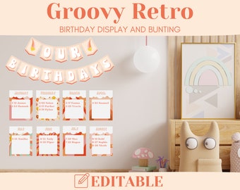 Groovy Retro Theme: Editable Birthday Display, Printable Classroom Decor, Instant Download