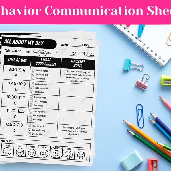 Editable Social-Emotional and Behavior Communication Sheets, Special Education, IEP Goal tracking
