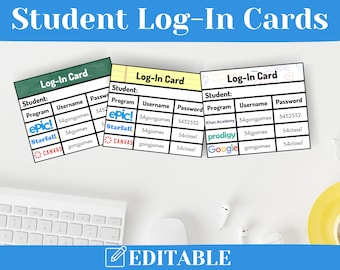 Editable Student Log-In Cards, Editable Classroom Materials, Instant Download