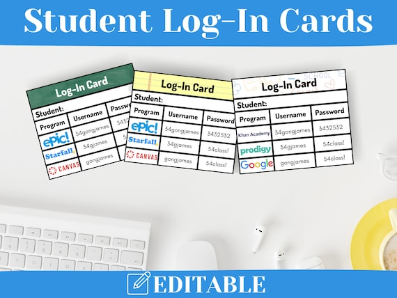 Editable Student Log-In Cards, Editable Classroom Materials, Instant Download