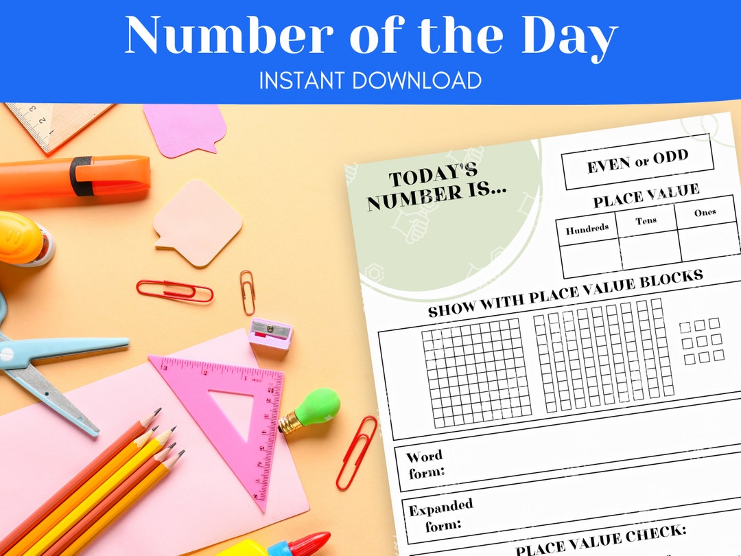 Number of the Day Worksheet, Elementary Math and Place Value Activity ...