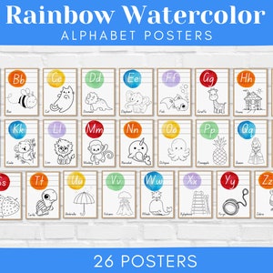 Rainbow Watercolor Theme: Alphabet Poster, Printable Classroom Decor, Instant Download