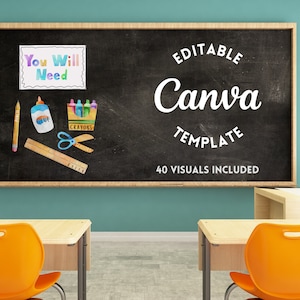 Whiteboard Supply Visuals, Editable Classroom Materials, Instant Download, Classroom Essentials
