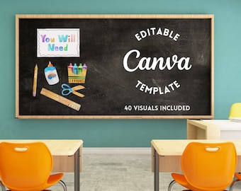 Materiale visivo per lavagna, materiali per l'aula modificabili, download immediato, elementi essenziali per l'aula