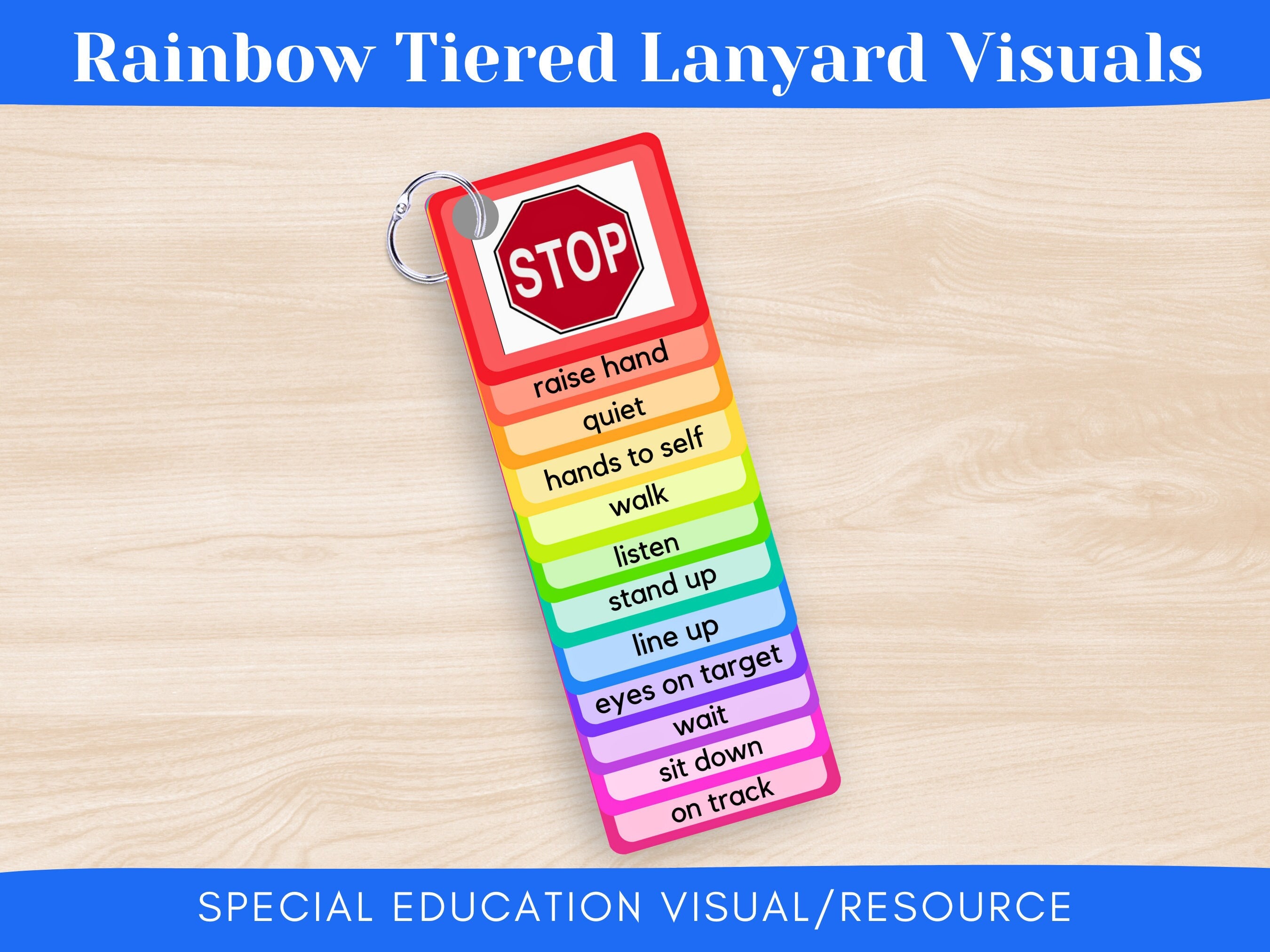 Rainbow Tiered Keycord Visuals 2.0 Special Education Resource/Tool, Instant Download