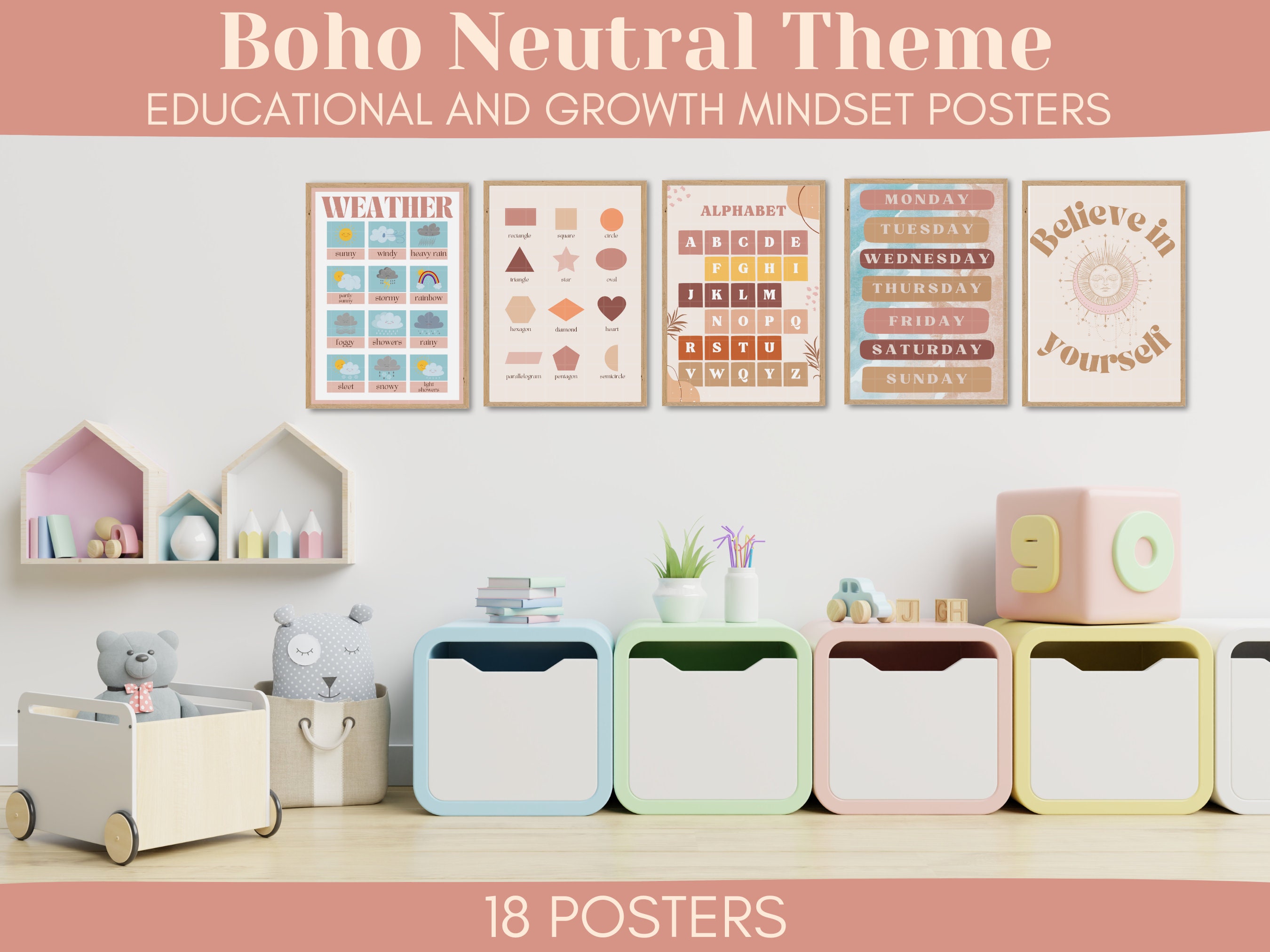 Boho Neutral Theme: Classroom Poster Bundle, Printable Classroom Decor, Instant Download