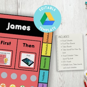 Editable Visual Schedule and Token Board Tabbed Flip Book, Special Education Tool, Instant Download