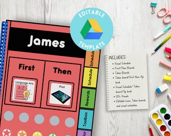 Editable Visual Schedule and Token Board Tabbed Flip Book, Special Education Tool, Instant Download