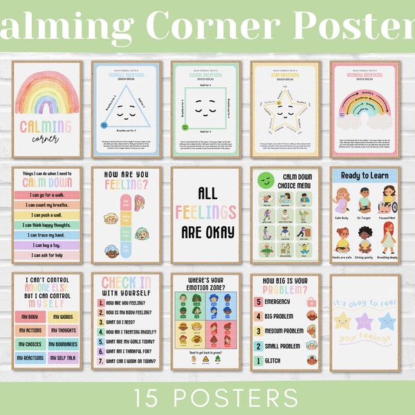 Calming Corner Poster Bundle, Instant Download, Social Emotional Learning, Classroom Decor