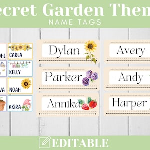 Watercolor Garden Theme: Editable Name Tags, Printable Classroom Decor, Instant Download