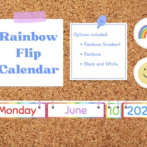 Rainbow Flip Calendar, Printable Classroom Decor, Instant Download