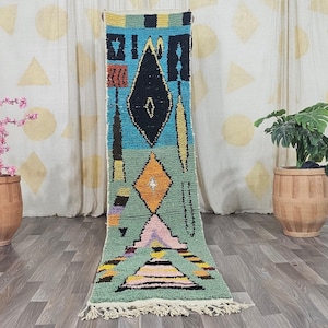 Gorgeous Moroccan Runner Rug -berber Colorful Runner Rug -Authentic Moroccan  rug -Berber Runner Carpet - Authentic boujaad runner rug