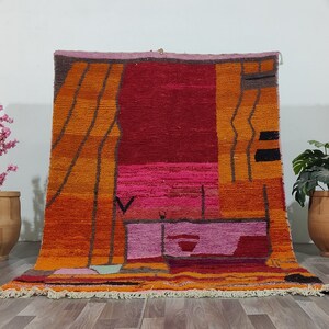 Custom Colorful  Moroccan Orange rug -beni ourain wool rug -Colourful Shaggy Moroccan Area Rug- handwoven rug-Large Moroccan Rug -Art Rug .