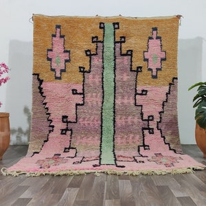 AMAZING MINIMALISTIC RUG -Colorful Gorgeous Beni Ourain Custom Rug -Bedside boujaad Rug-wool Pink shaggy rug,Orange Rug,beniourain sofa rug