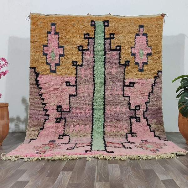 INCREÍBLE ALFOMBRA MINIMALISTA -Colorida y hermosa alfombra personalizada Beni Ourain -Alfombra boujaad junto a la cama-alfombra peluda rosa de lana, alfombra naranja, alfombra de sofá beniourain