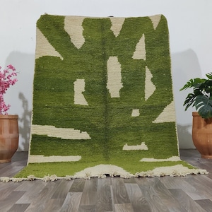 GORGEOUS BENIOURAIN RUG- Green Beni ourain rug 7x7 -Authentic Moroccan Rug- Large Berber Rug -Handmade Wool Carpet- Abstract Bohemian Style