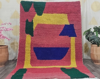 Multicolor Moroccan Rug - Beni Ourain Geometric Wool Design - Moroccan Colorful  Wool Carpet - Abstract Berber Colorful Carpet, 5x8 ft