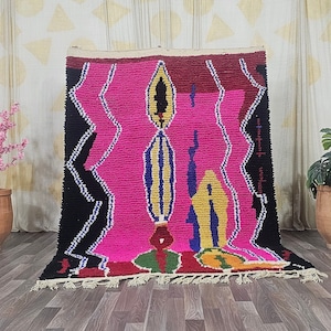 Pink Area Rugs for living room -Pink Moroccan Colorful Carpets , Geometric Wool Shaggy Rug ,Custom All Sizes Rug -Pink Wool Rugs  - Boho Rug