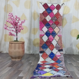 Alfombra Boujaad vintage: Alfombra bereber marroquí a cuadros para pasillo - Auténtica alfombra boujaad - Alfombras boho