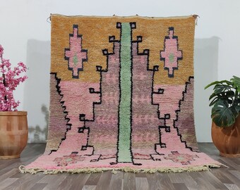 GEWELDIG MINIMALISTISCH TAPIJT - Kleurrijk prachtig Beni Ourain Custom Rug - Nachtkastje boujaad Rug-wol Roze shaggy tapijt, Oranje Tapijt, beniourain bankkleed