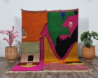 Multicolored Beniourain Wool Rug for livingroom -Hand Knotted Moroccan Berber Carpet - handwoven colorful wool design berber rug dining room