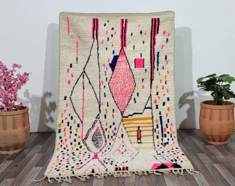 Handgeknüpfter Beni Ourain Teppich, Wollteppich, Geometrisches Wolldekor - Handgeknüpfter Marokkanischer Teppich fürs Esszimmer