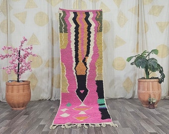 Luxurious Moroccan Pink Runner Rug -Extra long runner rug- Boujaad Colorful Rug -Woven Rug Runner -Berber Runner Rug -Authentic Boujaad Rug