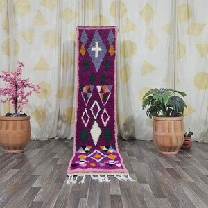 ARTISTIC BENIOURAIN RUG Runner -Large Moroccan Rug Runner -Colorful Striped Wool Rug ,Custom All Sizes Rug -Hand Tufted Unique Geometric Rug