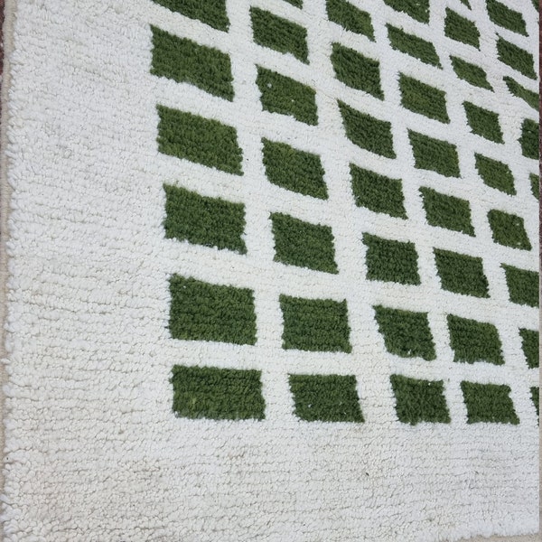 Moroccan rug Hand knotted - Beni ourain Green Rug -wool berber rug - Custom rug - white and Green -Wool Shaggy Carpet -Handmade rug .