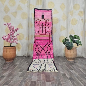 PINK BENIOUARAIN RUNNER -Pink Moroccan Wool Rug Runner -Berber Hallway Rug runner -Boho Colorful Rug Runner  - Authentic boujaad Rug Runner