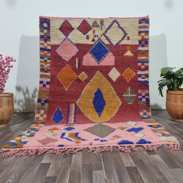 ARTISTIC WOOL RUG -Custom All Sizes Rug-Beni Ourain Colorful Carpet -Hand Tufted Geometric Rug -Wool Shaggy Rug -Abstract wool Pink rug 9x12