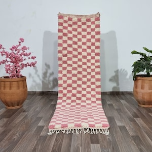 Moroccan Wool Pink  Runner  Rugs Design -Moroccan Berber Pink Runner Rug -Authentic boujaad Rug -Cozy Chic Pink Wool Rug Runner