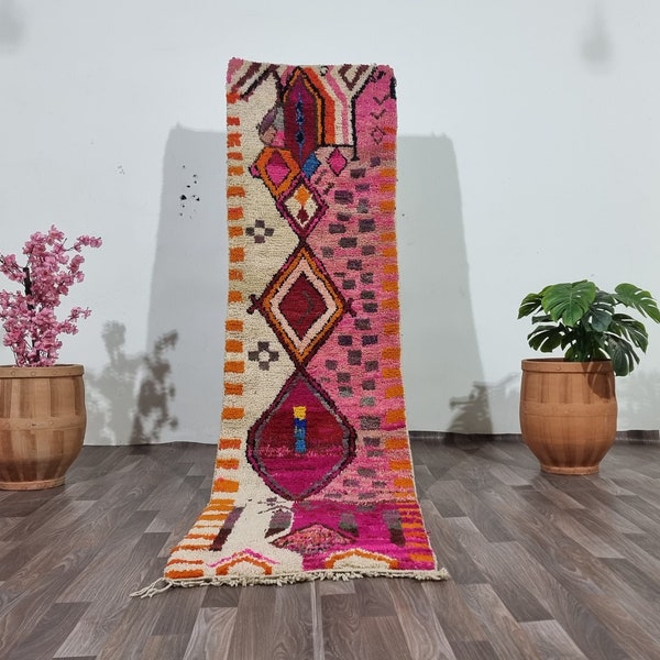 Gorgeous Moroccan Runner Rug - berber Colorful Runner Rug - Authentic Moroccan Pink rug -Berber Runner Carpet - Authentic boujaad runner rug