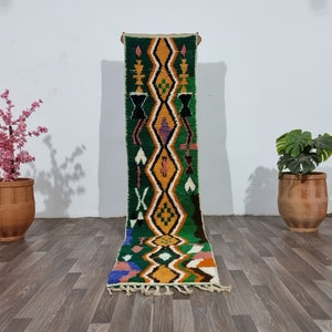 Gorgeous Moroccan Runner Rug -berber Colorful Runner Rug - Authentic Moroccan Green Rug-Boho Runner Carpet -Authentic Beni ourain Runner Rug