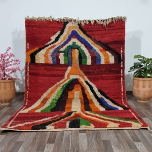 Custom Moroccan Rug For Livingroom -Hand Knotted Sheep Wool Rug -Red Handmade Rug-Berber Carpet- Genuine Wool Rug -Unique Geometric Rug Wool