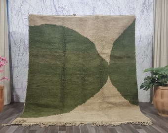 Gorgeous Beni Ourain Rug- Green And Beige Rug- Emerald Green Rug- woven rug-colorful rug- green wool Beniourain Carpet, Unique Geometric Rug