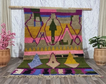 Authentic Beni Ourain Moroccan Wool Rug -Custom Area Rug - Multicolored Wool Rug dining room - Hand Knotted Geometric Design 8x10 Ft