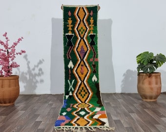 Wunderschöner Marokkanischer Teppichläufer - Authentischer Marokkanischer Grüner Teppich - Authentischer Beni Ourain Teppichläufer