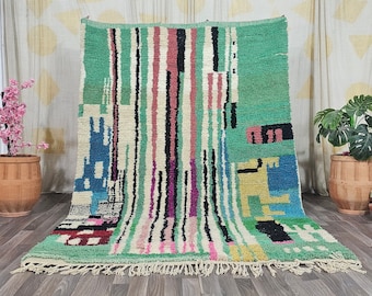 Artistic Wool Rug - Modern Abstract Moroccan Rug - Moroccan Rugs dining room & living room - Handmade High Pile Wool Shag Rug