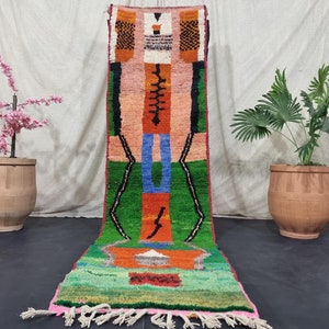 Luxurious Moroccan Bohemian Wool Runner -Boujaad Colorful Runner Rug -Authentic Moroccan Berber Runner Carpet - Authentic boujaad runner rug