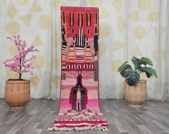 Gorgeous Beni ourain Rug Runner -Wool Colorful Rug Runner -Authentic Moroccan Pink Rug -Berber Runner Carpet -Authentic boujaad Rug Runner