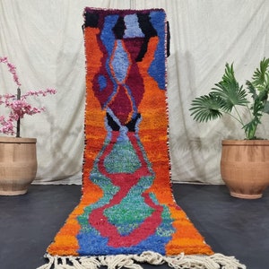 GORGEOUS BENIOUARAIN RUNNER -Moroccan Hallway Rug Runner -Authentic Moroccan rug -Berber Colorful Rug Hand knotted - Beniouarain Runner 2x9
