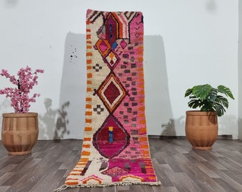 Hermosa alfombra de corredor marroquí - alfombra de corredor colorida bereber - auténtica alfombra rosa marroquí - alfombra de corredor bereber - auténtica alfombra de corredor boujaad