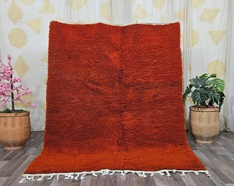 EINZIGARTIGER MAROKKANISCHER BENIOURAIN-Teppich, Erstaunlicher Orangefarbener Wollteppich, Geometrischer Wollteppich, Gewebter Boho-Teppich, Funky Beniourain, Gemütlicher Chic Wollteppiche