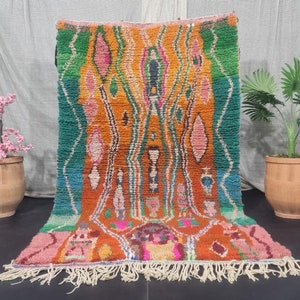 Orange Beni ourain rug - Authentic Moroccan Rug -Handmade Boujaad Wool Rugs : Geometric Moroccan Berber Carpets - Custom Area Rugs 8x10 Ft