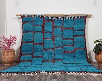 UNIQUE BENIOURAIN RUGS Blue -Custom Wool Rug, Hand Tufted Geometric Rug ,Cozy Chic Boho Rugs ,Custom All Sizes Rug- Beni Ourain Wool Carpets
