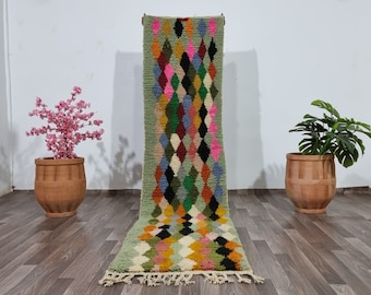 Handmade Multicolored Wool Runner - Handmade Moroccan Runner Rug – Colorful Berber Wool Carpet