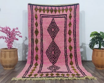 MARVELOUS BENIOURAIN RUG -Pink and Black decor -Handwoven Berber Beniourain Rug 9x12 -Large rug for living room -Wool Boho Rug -Bohemian Rug